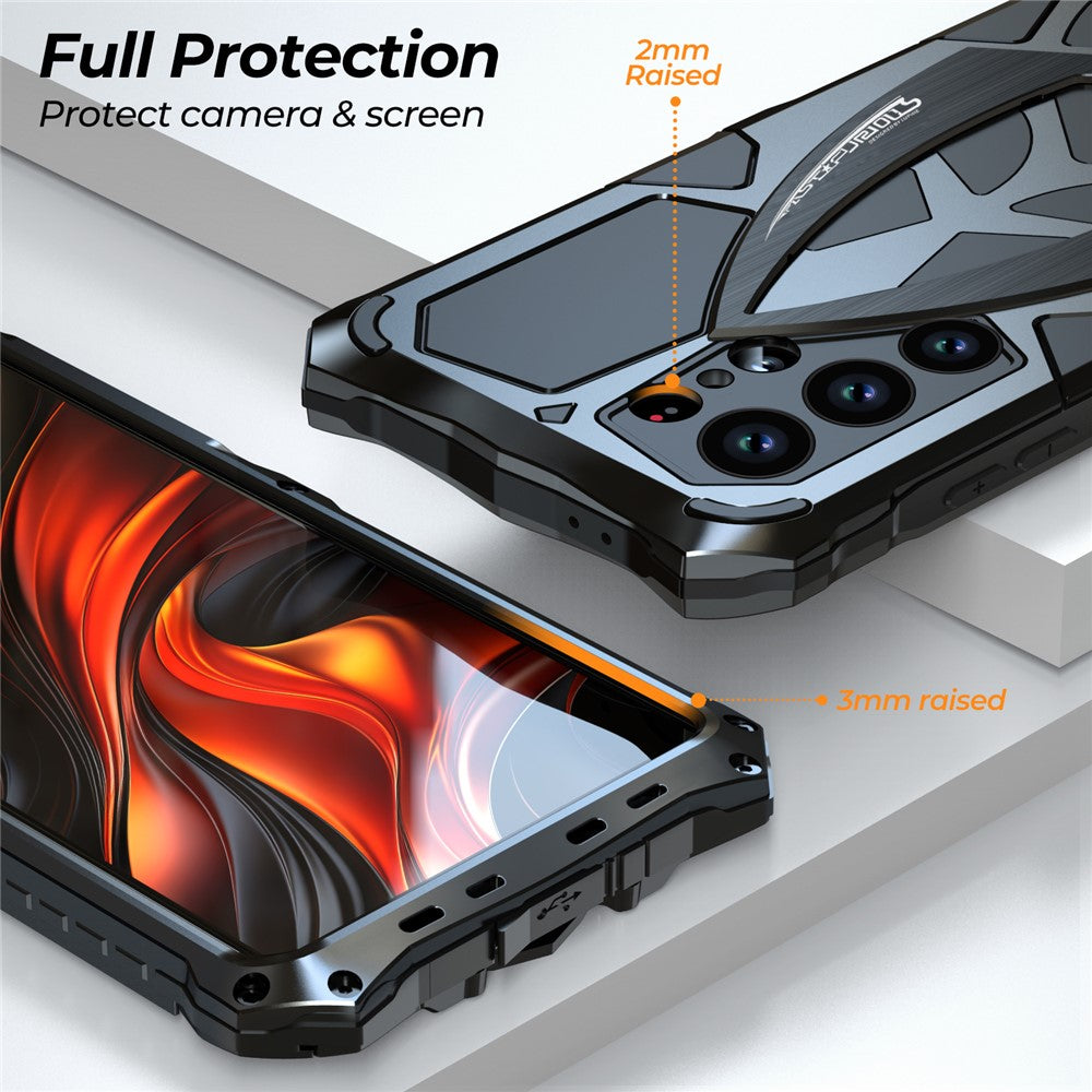 LUPHIE For Samsung Galaxy S26 Ultra Case Sports Car Design Shockproof Metal + TPU Phone Cover with Screen Protector