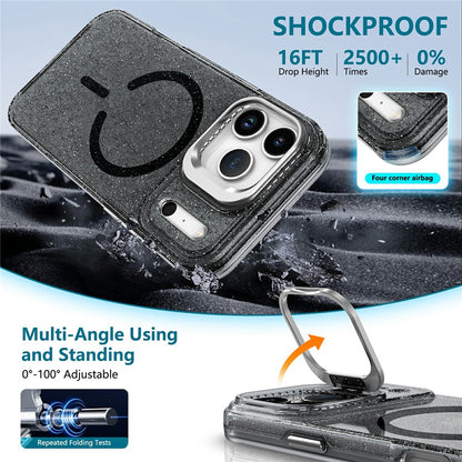For Samsung Galaxy S26 Ultra Magnetic Case Shockproof TPU PC Glitter Phone Cover with Lens Frame Kickstand