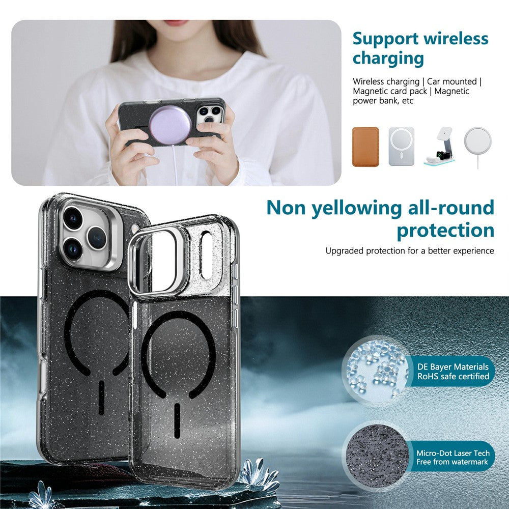For Samsung Galaxy S26 Ultra Magnetic Case Shockproof TPU PC Glitter Phone Cover with Lens Frame Kickstand