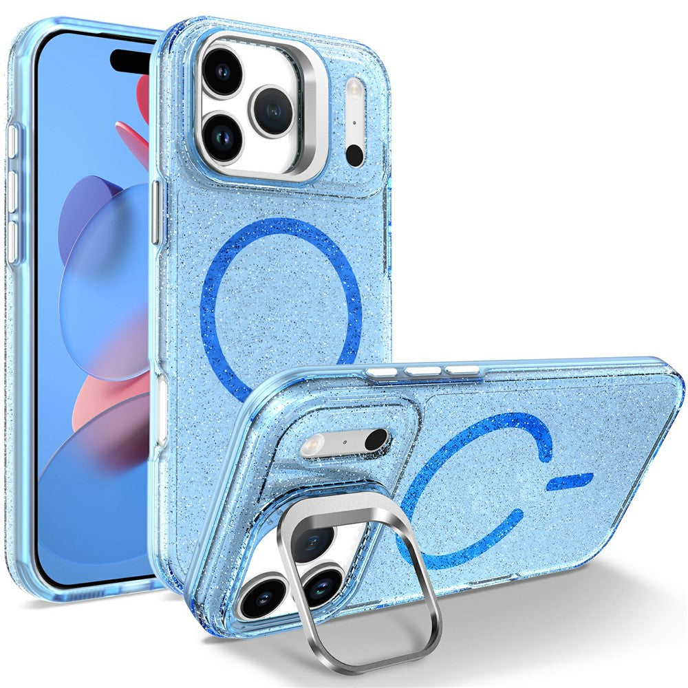 For Samsung Galaxy S26 Ultra Magnetic Case Shockproof TPU PC Glitter Phone Cover with Lens Frame Kickstand