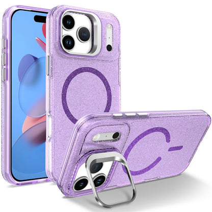 For Samsung Galaxy S26 Ultra Magnetic Case Shockproof TPU PC Glitter Phone Cover with Lens Frame Kickstand