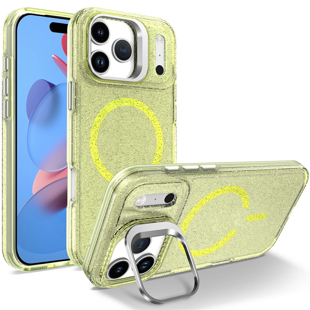 For Samsung Galaxy S26 Ultra Magnetic Case Shockproof TPU PC Glitter Phone Cover with Lens Frame Kickstand