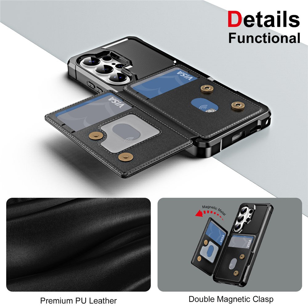 For Samsung Galaxy S26 Ultra Case Card Slot Kickstand Leather + TPU Reinforced Corner Phone Cover