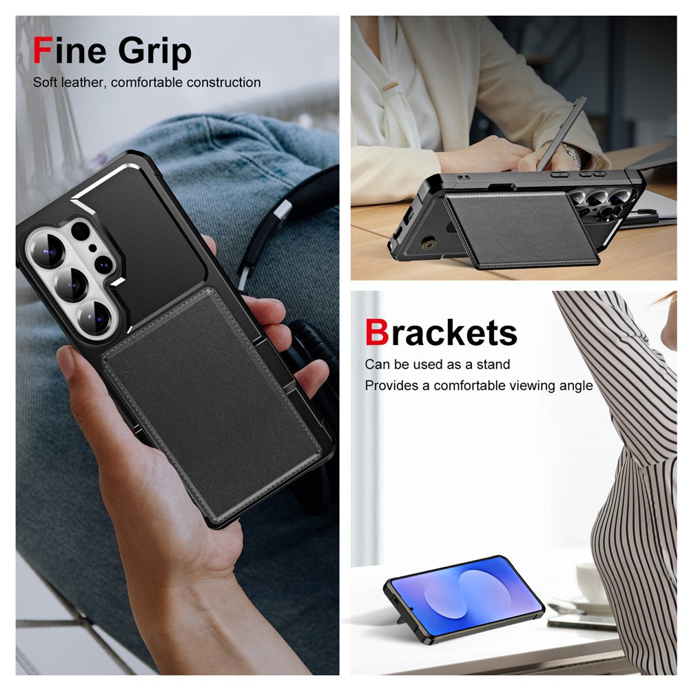 For Samsung Galaxy S26 Ultra Case Card Slot Kickstand Leather + TPU Reinforced Corner Phone Cover