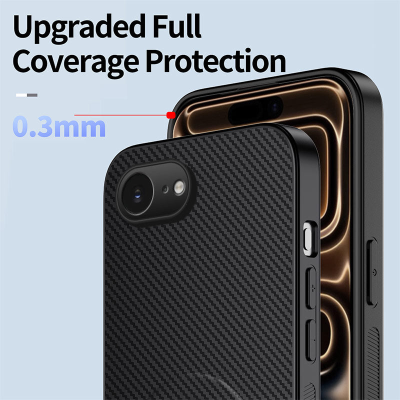 WANLONFENG For iPhone 17e / 16e Magnetic Case  QT Series Kickstand Carbon Fiber Texture PC TPU Phone Cover
