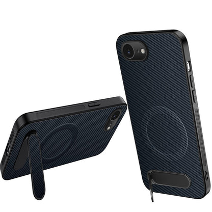 WANLONFENG For iPhone 17e / 16e Magnetic Case  QT Series Kickstand Carbon Fiber Texture PC TPU Phone Cover