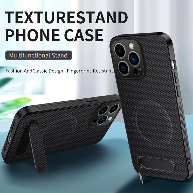 WANLONFENG For iPhone 16 Pro Magnetic Case with 2Pcs Tempered Glass Films  QT1 Series Kickstand Carbon Fiber Texture PC TPU Phone Cover