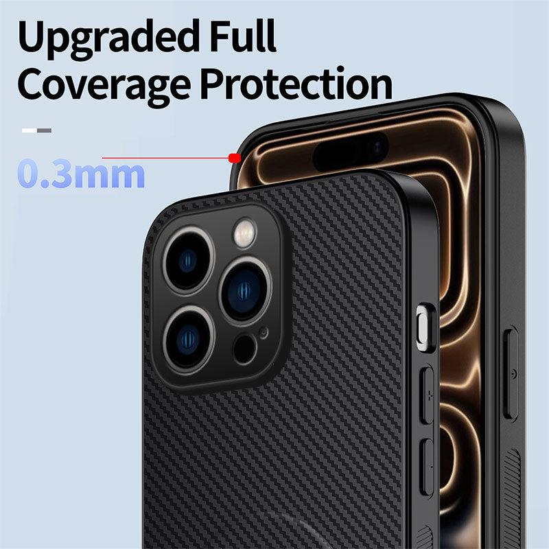 WANLONFENG For iPhone 16 Pro Magnetic Case with 2Pcs Tempered Glass Films  QT1 Series Kickstand Carbon Fiber Texture PC TPU Phone Cover