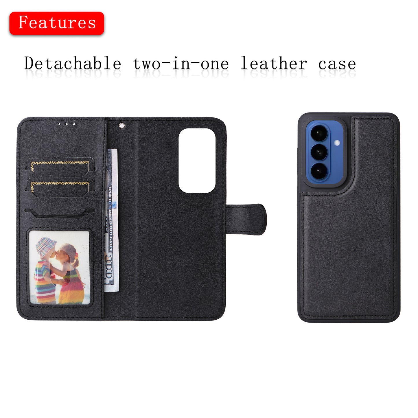 For Samsung Galaxy S26+ Case 2 in 1 Detachable Magnetic Leather Wallet Mobile Cover with Strap