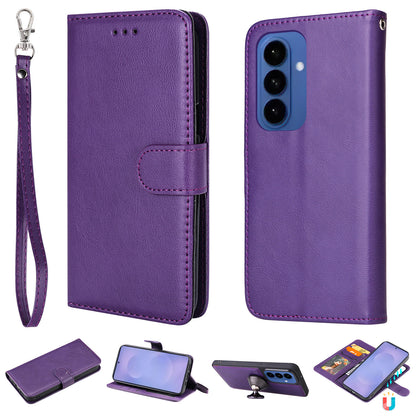 For Samsung Galaxy S26+ Case 2 in 1 Detachable Magnetic Leather Wallet Mobile Cover with Strap
