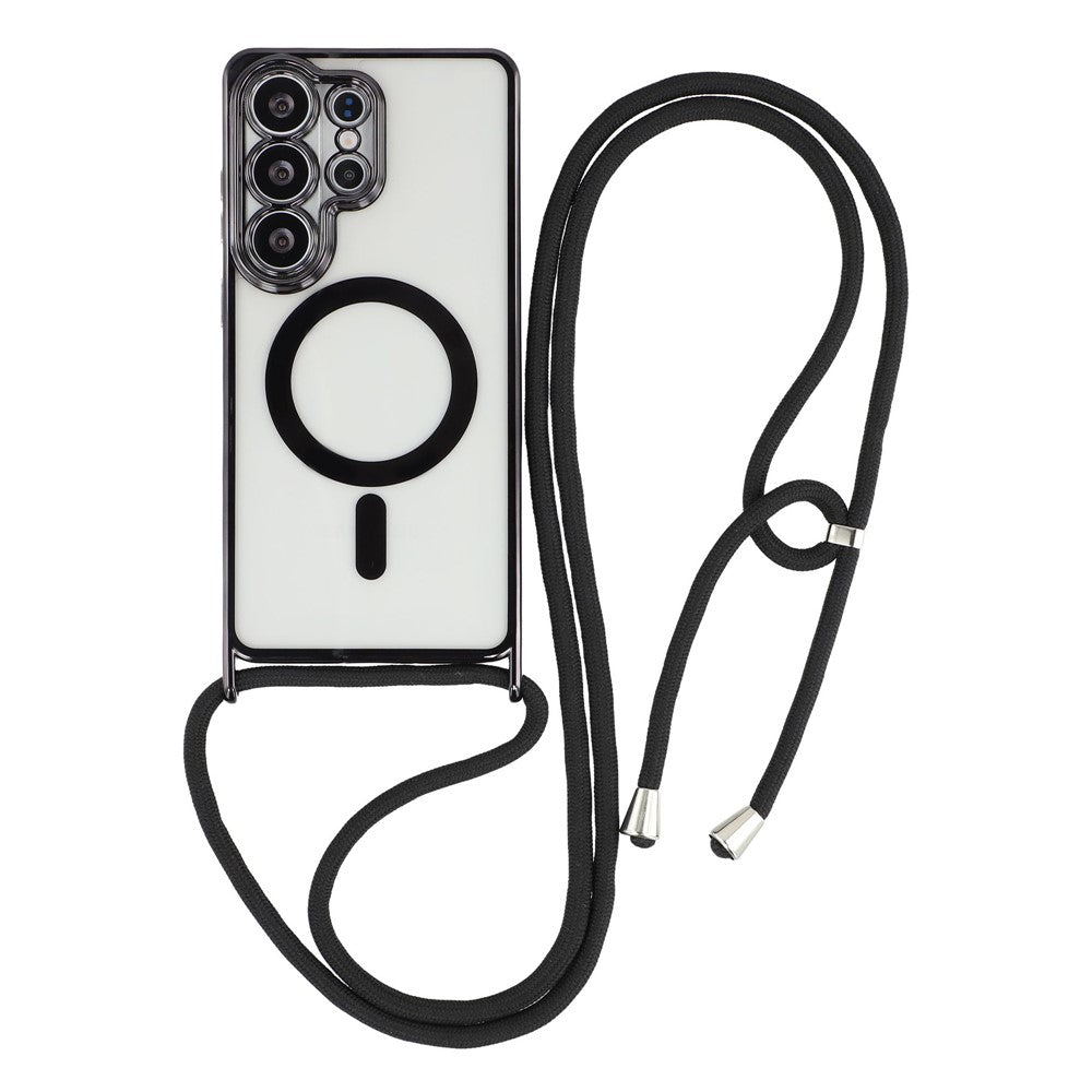 For Samsung Galaxy S26 Ultra Magnetic Case Electroplating Edge TPU Phone Cover with Shoulder Strap