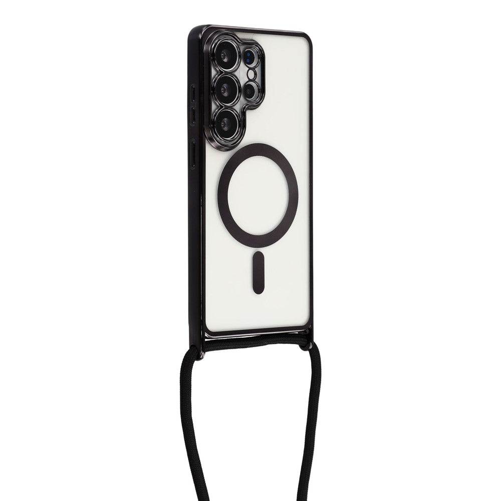 For Samsung Galaxy S26 Ultra Magnetic Case Electroplating Edge TPU Phone Cover with Shoulder Strap