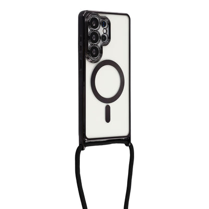 For Samsung Galaxy S26 Ultra Magnetic Case Electroplating Edge TPU Phone Cover with Shoulder Strap