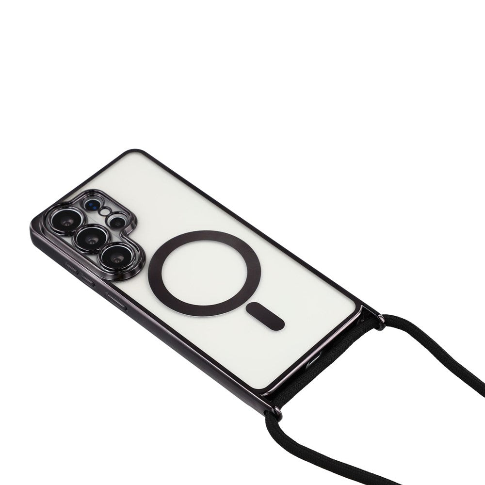 For Samsung Galaxy S26 Ultra Magnetic Case Electroplating Edge TPU Phone Cover with Shoulder Strap