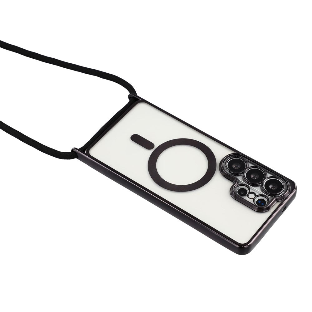 For Samsung Galaxy S26 Ultra Magnetic Case Electroplating Edge TPU Phone Cover with Shoulder Strap