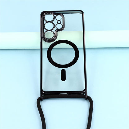 For Samsung Galaxy S26 Ultra Magnetic Case Electroplating Edge TPU Phone Cover with Shoulder Strap