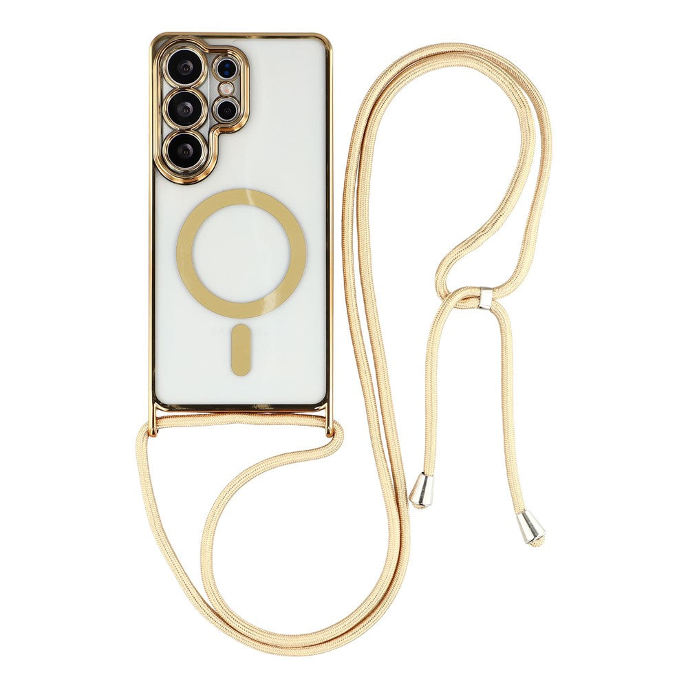 For Samsung Galaxy S26 Ultra Magnetic Case Electroplating Edge TPU Phone Cover with Shoulder Strap