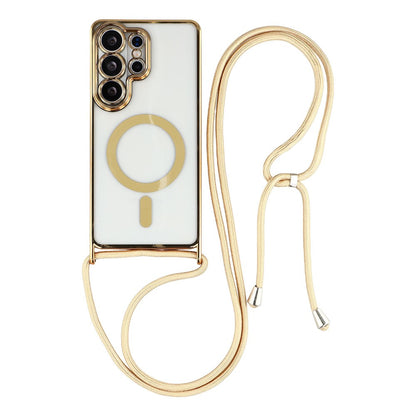 For Samsung Galaxy S26 Ultra Magnetic Case Electroplating Edge TPU Phone Cover with Shoulder Strap