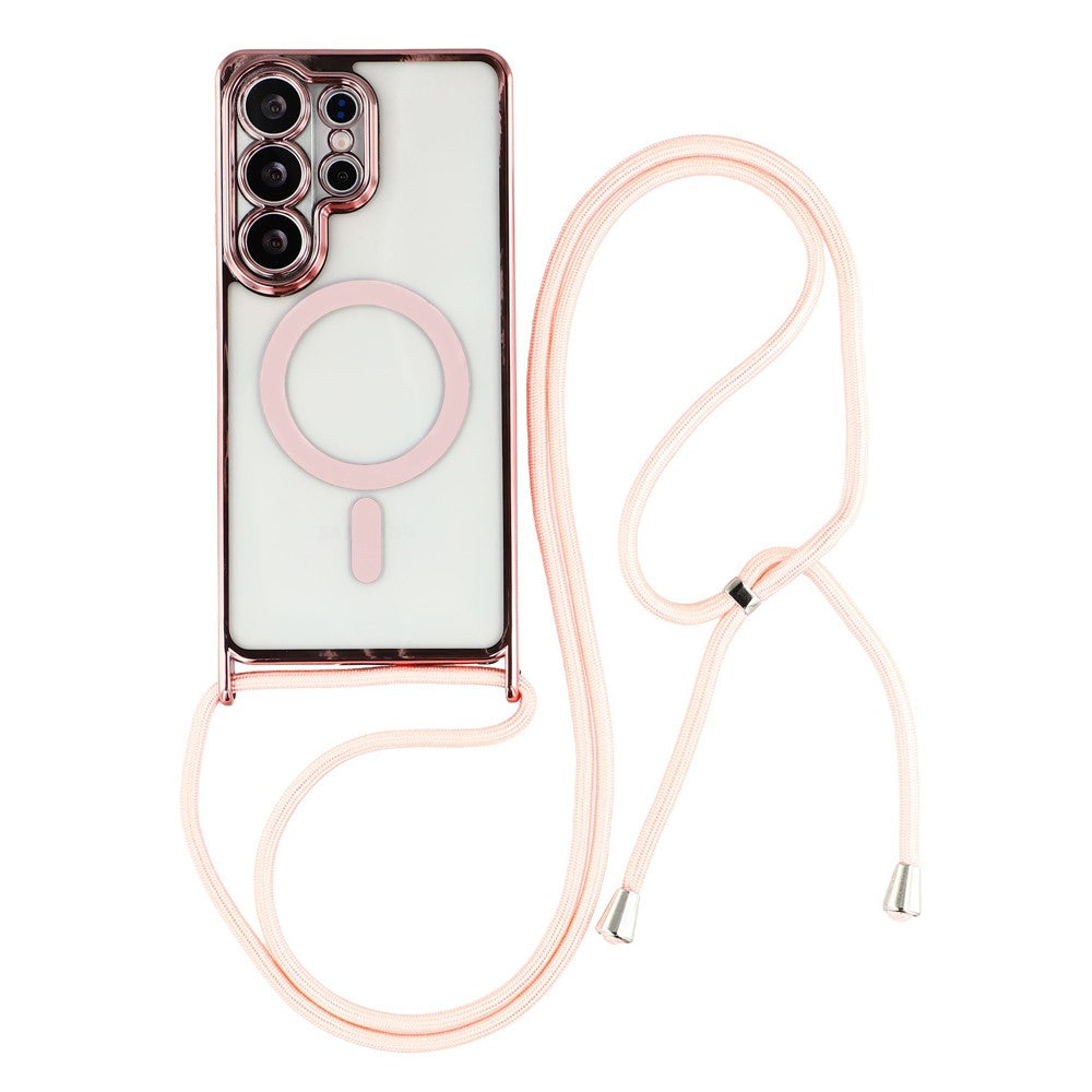 For Samsung Galaxy S26 Ultra Magnetic Case Electroplating Edge TPU Phone Cover with Shoulder Strap