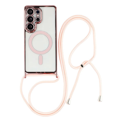 For Samsung Galaxy S26 Ultra Magnetic Case Electroplating Edge TPU Phone Cover with Shoulder Strap