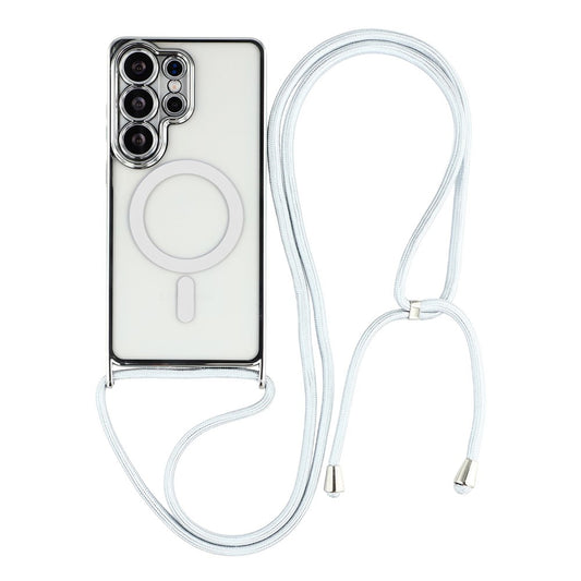 For Samsung Galaxy S26 Ultra Magnetic Case Electroplating Edge TPU Phone Cover with Shoulder Strap
