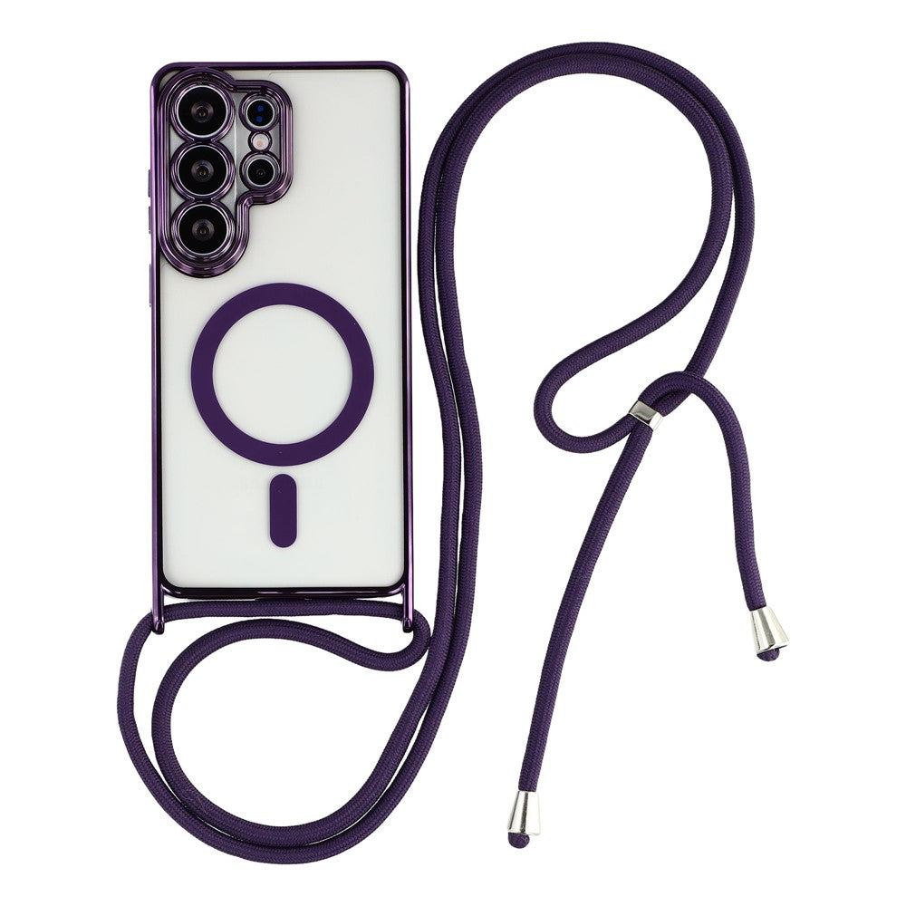 For Samsung Galaxy S26 Ultra Magnetic Case Electroplating Edge TPU Phone Cover with Shoulder Strap