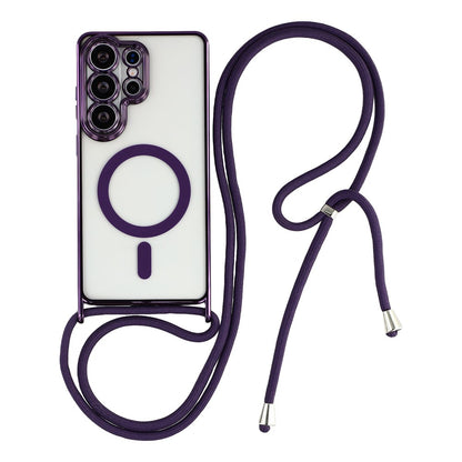 For Samsung Galaxy S26 Ultra Magnetic Case Electroplating Edge TPU Phone Cover with Shoulder Strap
