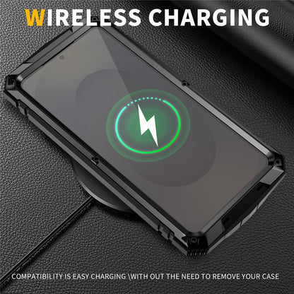 R-JUST For Samsung Galaxy S26 Ultra Case PC + Silicone + Metal Kickstand Phone Cover with Tempered Glass Film