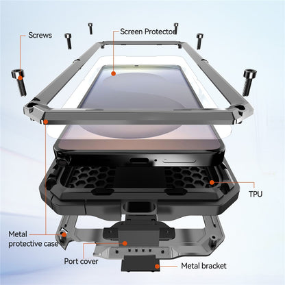 R-JUST For Samsung Galaxy S26 Ultra Case PC + Silicone + Metal Back Cover with Tempered Glass Film