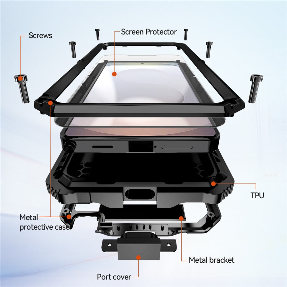 R-JUST For Samsung Galaxy S26 Ultra Case PC + Silicone + Metal Kickstand Phone Cover with Tempered Glass Film