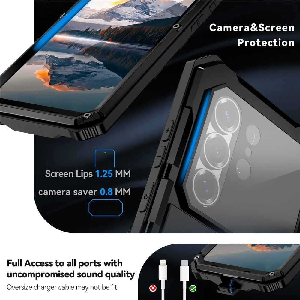 R-JUST For Samsung Galaxy S26 Ultra Case PC + Silicone + Metal Kickstand Phone Cover with Tempered Glass Film