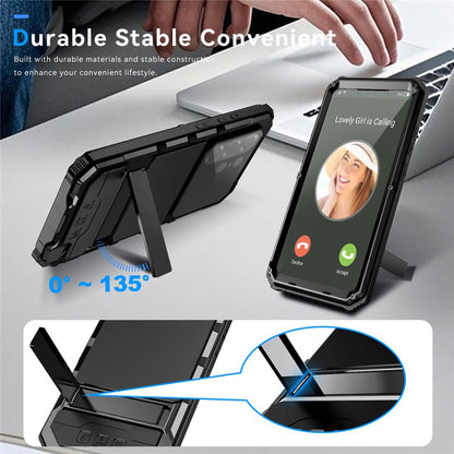 R-JUST For Samsung Galaxy S26 Ultra Case PC + Silicone + Metal Kickstand Phone Cover with Tempered Glass Film