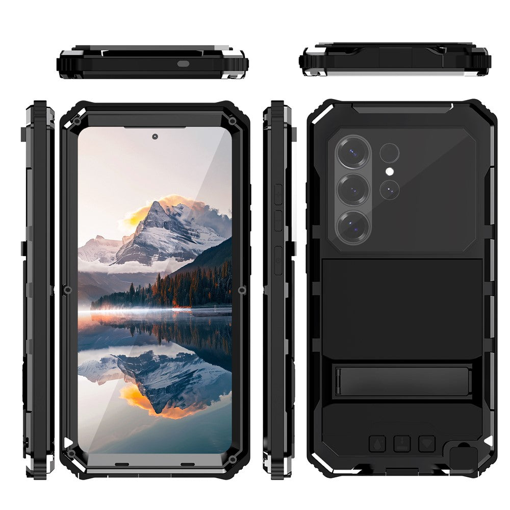 R-JUST For Samsung Galaxy S26 Ultra Case PC + Silicone + Metal Kickstand Phone Cover with Tempered Glass Film