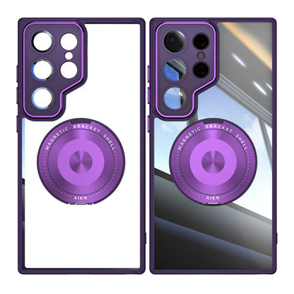 For Samsung Galaxy S26 Ultra Magnetic Case PC + TPU Phone Cover with Rotating Metal Kickstand, Lens Protector