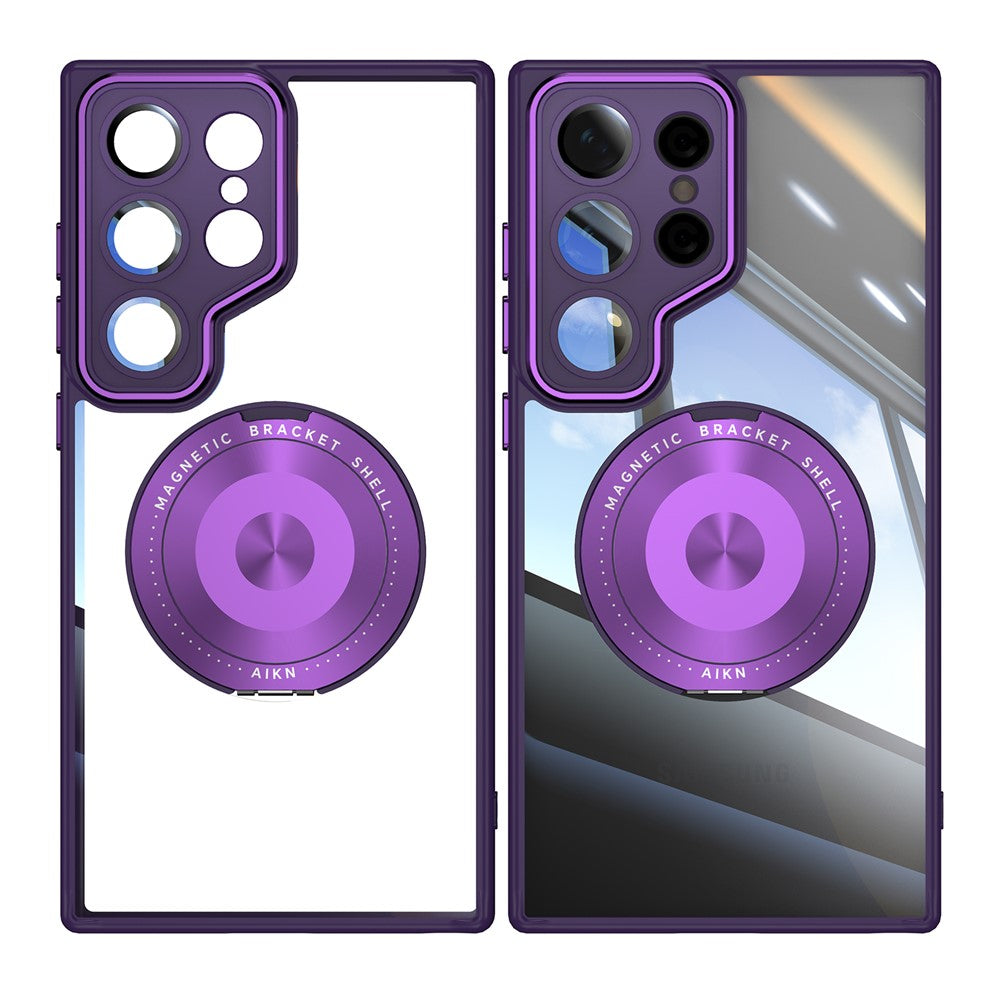 For Samsung Galaxy S26 Ultra Magnetic Case PC + TPU Phone Cover with Rotating Metal Kickstand, Lens Protector