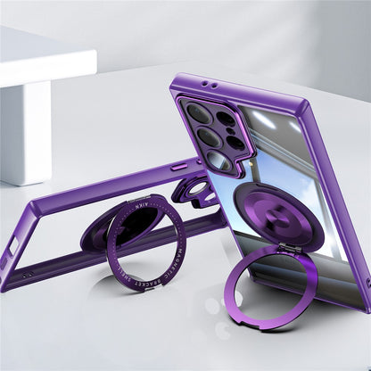 For Samsung Galaxy S26 Ultra Magnetic Case PC + TPU Phone Cover with Rotating Metal Kickstand, Lens Protector