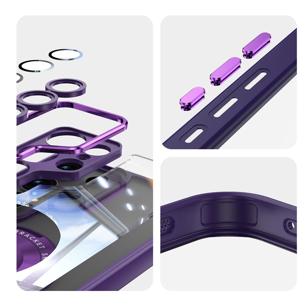 For Samsung Galaxy S26 Ultra Magnetic Case PC + TPU Phone Cover with Rotating Metal Kickstand, Lens Protector