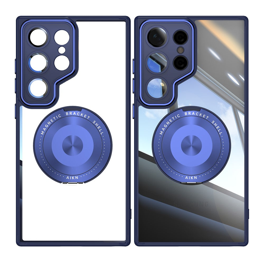 For Samsung Galaxy S26 Ultra Magnetic Case PC + TPU Phone Cover with Rotating Metal Kickstand, Lens Protector