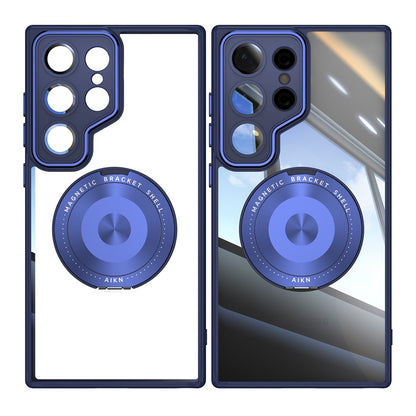 For Samsung Galaxy S26 Ultra Magnetic Case PC + TPU Phone Cover with Rotating Metal Kickstand, Lens Protector