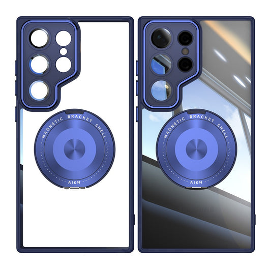 For Samsung Galaxy S26 Ultra Magnetic Case PC + TPU Phone Cover with Rotating Metal Kickstand, Lens Protector