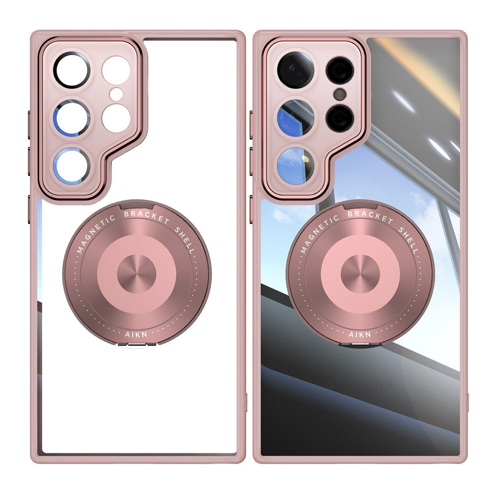 For Samsung Galaxy S26 Ultra Magnetic Case PC + TPU Phone Cover with Rotating Metal Kickstand, Lens Protector