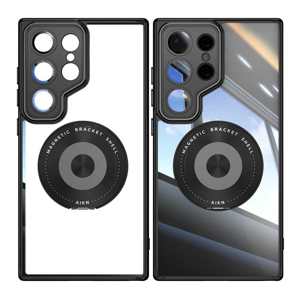 For Samsung Galaxy S26 Ultra Magnetic Case PC + TPU Phone Cover with Rotating Metal Kickstand, Lens Protector