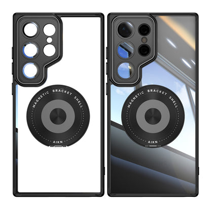 For Samsung Galaxy S26 Ultra Magnetic Case PC + TPU Phone Cover with Rotating Metal Kickstand, Lens Protector