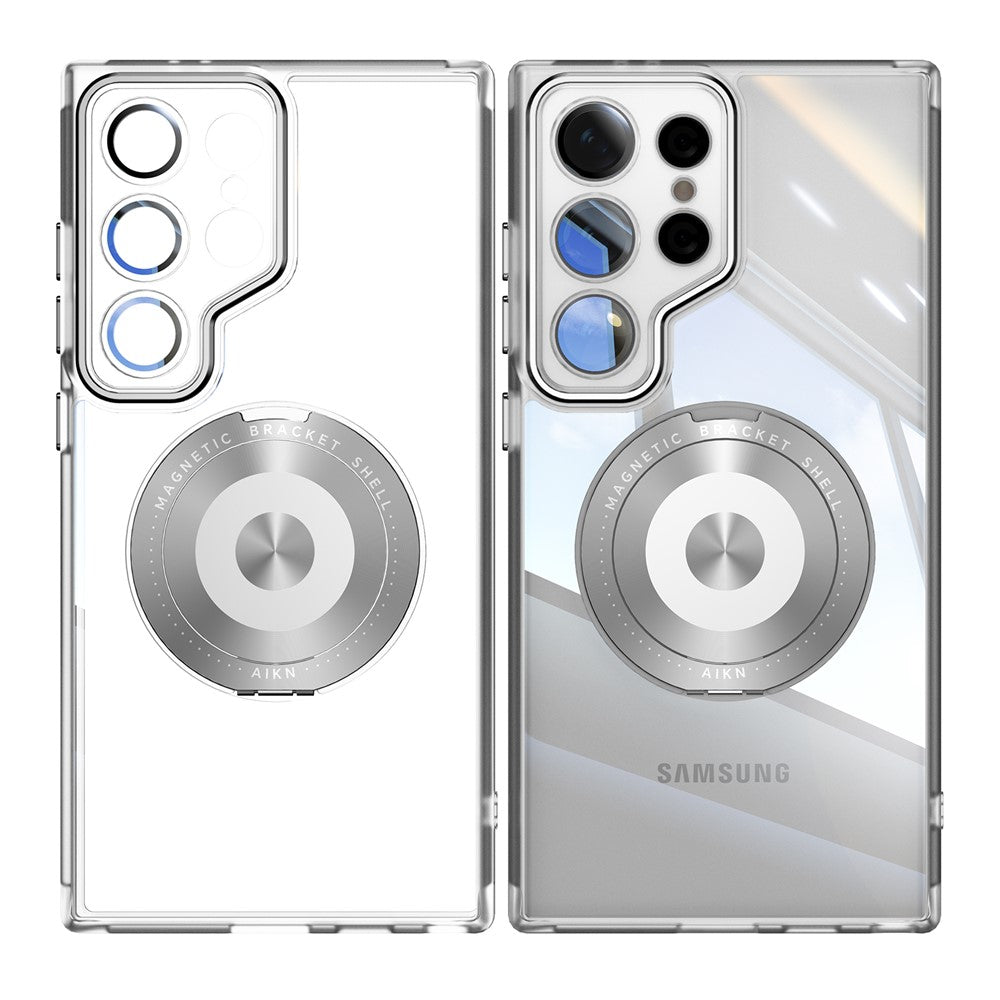 For Samsung Galaxy S26 Ultra Magnetic Case PC + TPU Phone Cover with Rotating Metal Kickstand, Lens Protector
