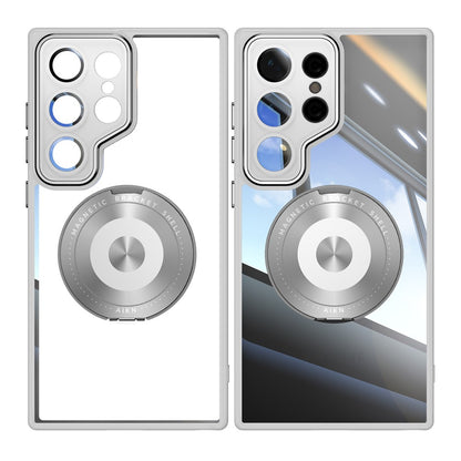 For Samsung Galaxy S26 Ultra Magnetic Case PC + TPU Phone Cover with Rotating Metal Kickstand, Lens Protector