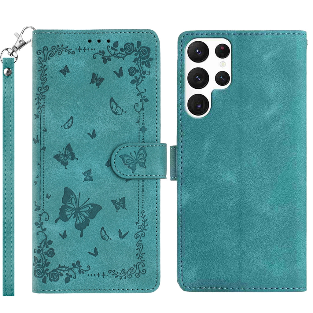 For Samsung Galaxy S25 Ultra Case Garden Imprinted PU Leather Wallet Phone Cover with Wrist Strap