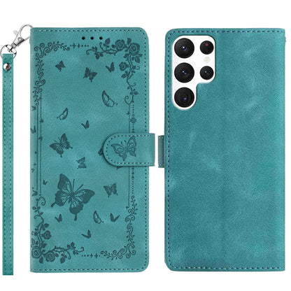 For Samsung Galaxy S25 Ultra Case Garden Imprinted PU Leather Wallet Phone Cover with Wrist Strap