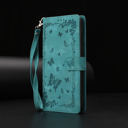 For Samsung Galaxy S25 Ultra Case Garden Imprinted PU Leather Wallet Phone Cover with Wrist Strap