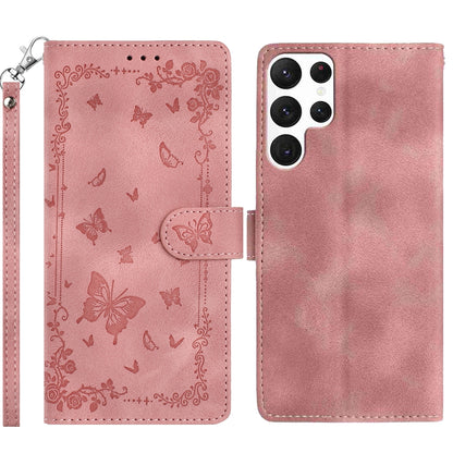 For Samsung Galaxy S25 Ultra Case Garden Imprinted PU Leather Wallet Phone Cover with Wrist Strap