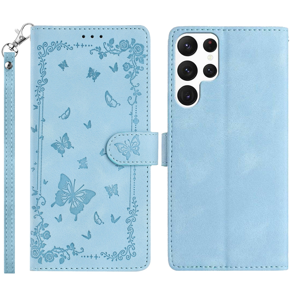 For Samsung Galaxy S25 Ultra Case Garden Imprinted PU Leather Wallet Phone Cover with Wrist Strap